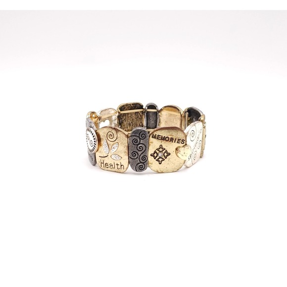 Silver and Gold Two Tone Bracelet Engraved Words Joy Love Family Serenity - Picture 5 of 6